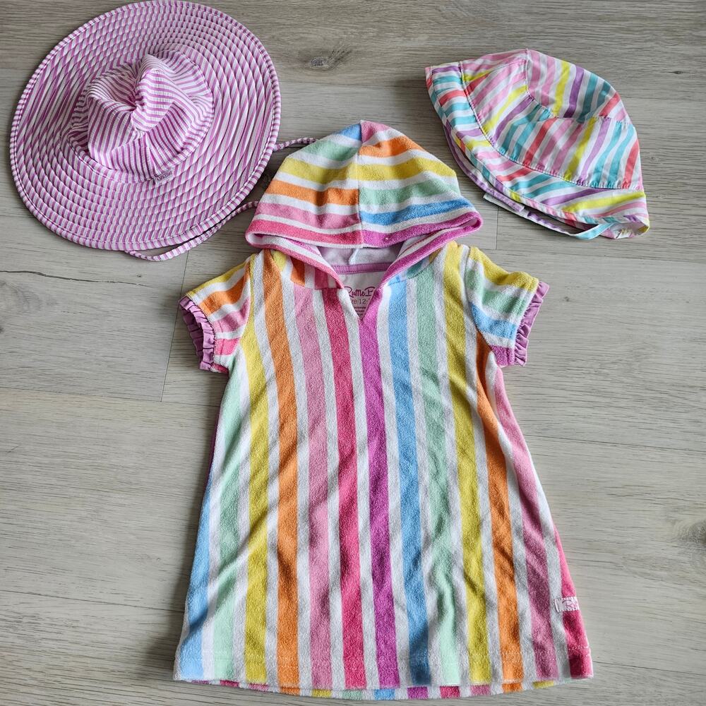 Bundle RuffleButts Ruffle Terry Cover-Up 12-18m plus 2 hats